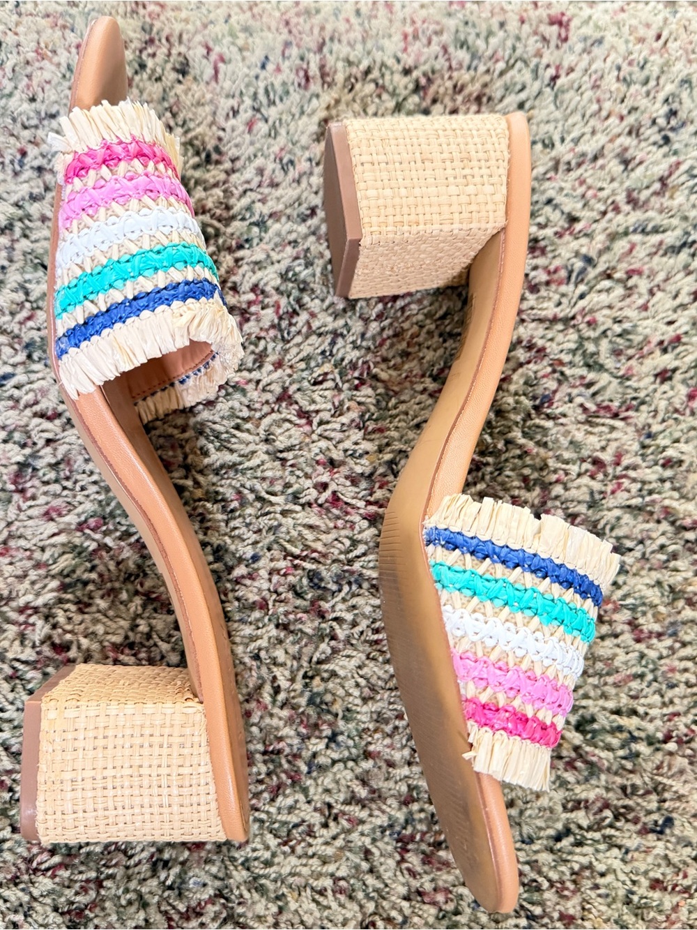 J. Crew Tan Slide Mules with Multicolor Woven Straps - Picture 2 of 2